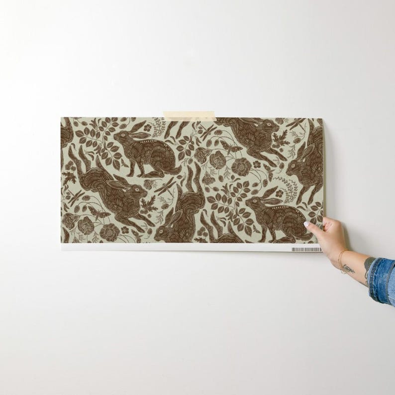 Buy Neutral Woodland Wallpaper Rabbit in Brown by Silver_steer_design