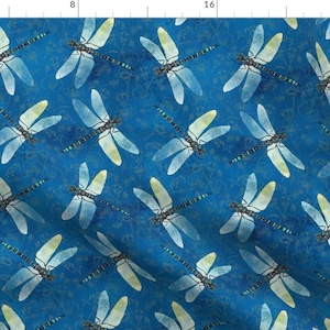 Dragonfly Fabric - Dragonfly Blue By Gaiamarfurt - Dragonfly Nature Garden Bug Insect Whimsical Cotton Fabric By The Yard With Spoonflower
