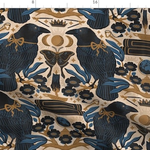 Crow Fabric - The Crow Knows by nanshizzle - Raven Celestial Moth Sun Moon Floral Dark Academia Gothcore  Fabric by the Yard by Spoonflower