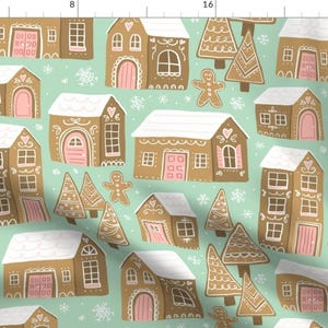 Gingerbread Houses Fabric - Gingerbread Village By Robyriker - Gingerbread Winter Wonderland Cotton Fabric By The Yard With Spoonflower