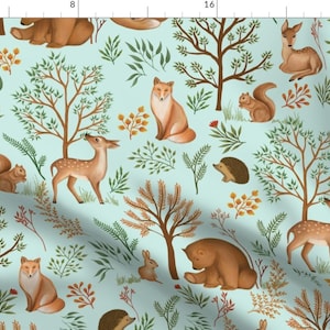 Woodland Fabric - Forest Friends By Unalome Designs - Green Brown Animals Nursery Kids Fox Deer Cotton Fabric By The Yard With Spoonflower