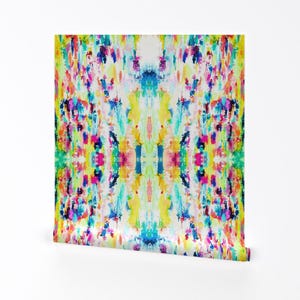 Bunte abstrakte Tapete - Abstrakt von Theartwerks - Aquagelb Individuell bedruckte entfernbare selbstklebende Tapetenrolle von Spoonflower