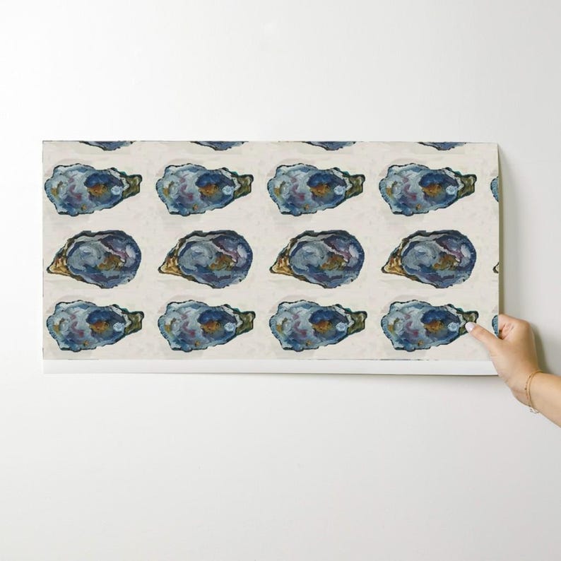 Coastal Wallpaper- Oysters In A Row - 6.35 Inches By Cityette - Beige Blue New England Removable Self Adhesive Wallpaper Roll by Spoonflower image 9