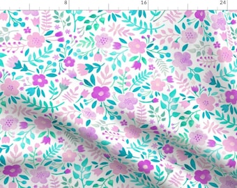 Watercolor Floral Fabric -Watercolour Floral Doodle Purple Pink By Caja Design- Watercolor Floral Cotton Fabric By The Yard With Spoonflower