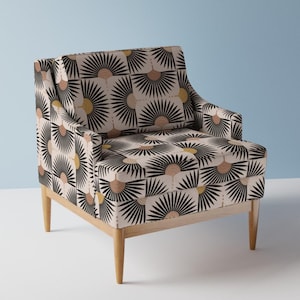 Geometric Minimalist Upholstery Fabric- Bold Minimal by garabateo - Black Cream Brown Vector Repeat  Fabric By The Yard With Spoonflower