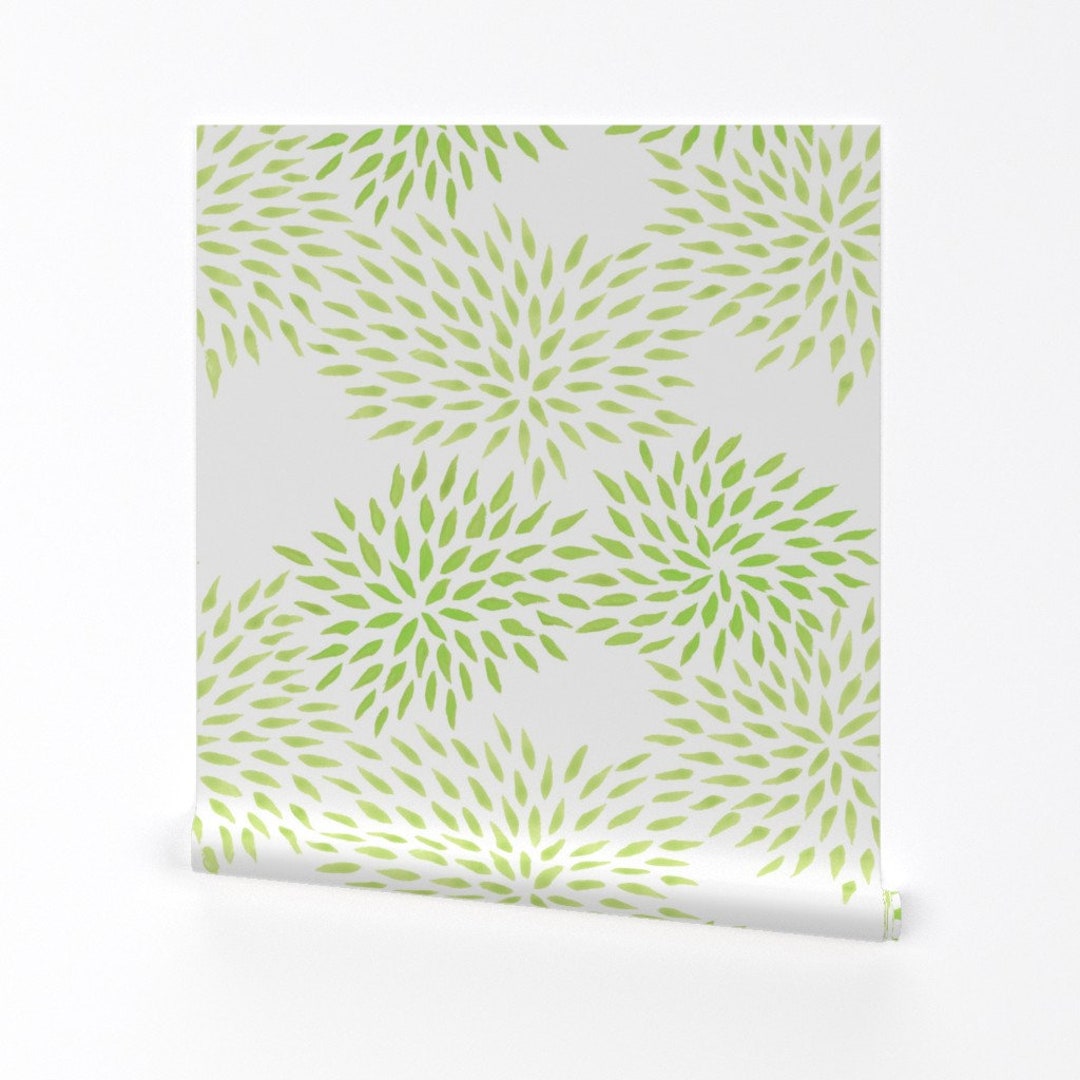 Green Mums Wallpaper Summer Abstract in Moss by Domesticate - Etsy