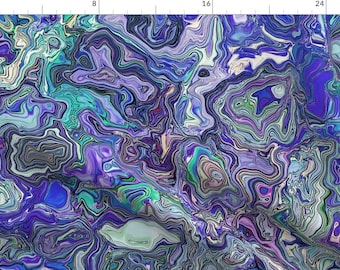 Abstract Fabric - Singing In The Rain By Keweenawchris - Abstract Purple Green Black Paint Marble Cotton Fabric By The Yard With Spoonflower
