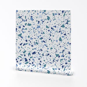 Terrazzo Wallpaper - Terrazzo White With Blue Green By Danika Herrick - Terrazzo Custom Printed Self Adhesive Wallpaper Roll by Spoonflower