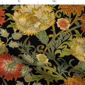 Art Nouveau Fabric - Garden Fresco by hnldesigns -  Folk Art William Morris Black Flowers Edwardian Floral Fabric by the Yard by Spoonflower