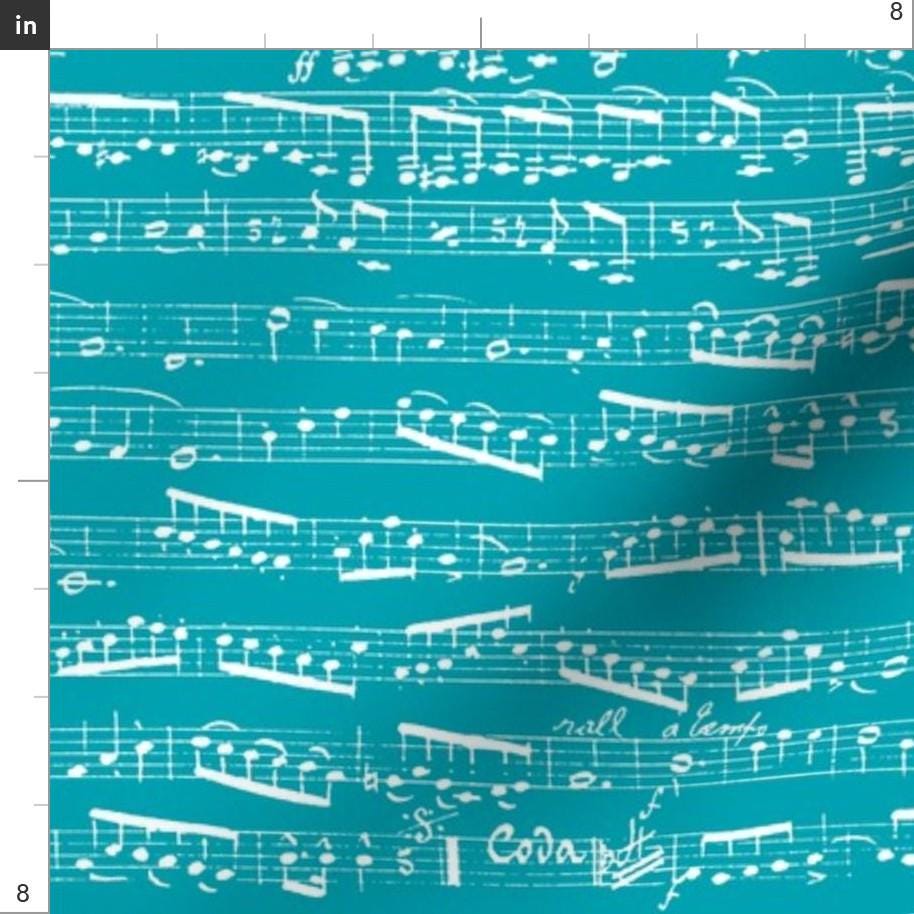 Sheet Music Fabric - Turquoise Sheet Music by Inspirationz - Sheet ...