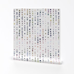 Dots Wallpaper - Painted Dots By Jenflorentine - Polka Dot Stripes Vertical White Blue Removable Self Adhesive Wallpaper Roll by Spoonflower