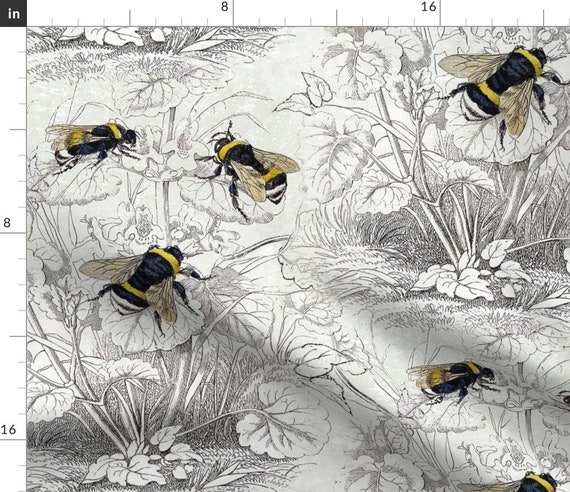 Bumble Bee Fabric Humble Bee Honey Bee Floral Flowers by Magnoliacollection  Vintage Bee Cotton Fabric by the Yard With Spoonflower 