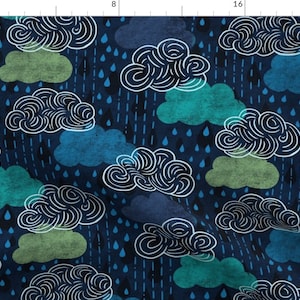 Rain Fabric - Rainy Day Clouds By Creativeinchi - Rain Blue Weather Meteorology Sky Nursery Baby Cotton Fabric By The Yard With Spoonflower