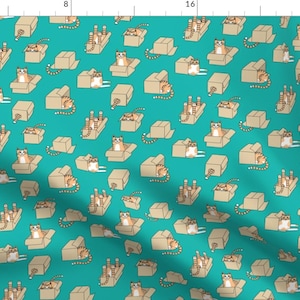 If I Fits I Sits Fabric - Cats In Boxes In Teal By Pinkowlet - Cats Cardboard Boxes Feline Pet Cotton Fabric By The Yard With Spoonflower