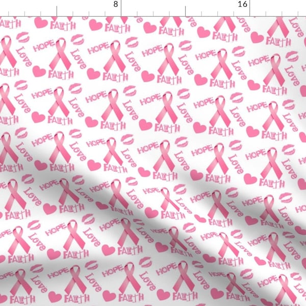 Breast Cancer Fabric - Love Faith Hope By Christy Leigh - Breast Cancer Words Hearts Ribbons Pink Cotton Fabric By The Yard With Spoonflower