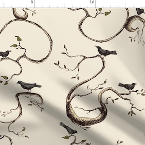Birds Fabric - Birds Branches Flattened By Danab78 - Birds Crow Creepy Vintage Halloween Decor Cotton Fabric By The Yard With Spoonflower
