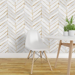 Glam Chevron Wallpaper Chevron Painterly by crystal_walen Herringbone White Oversized Removable Peel and Stick Wallpaper by Spoonflower image 3