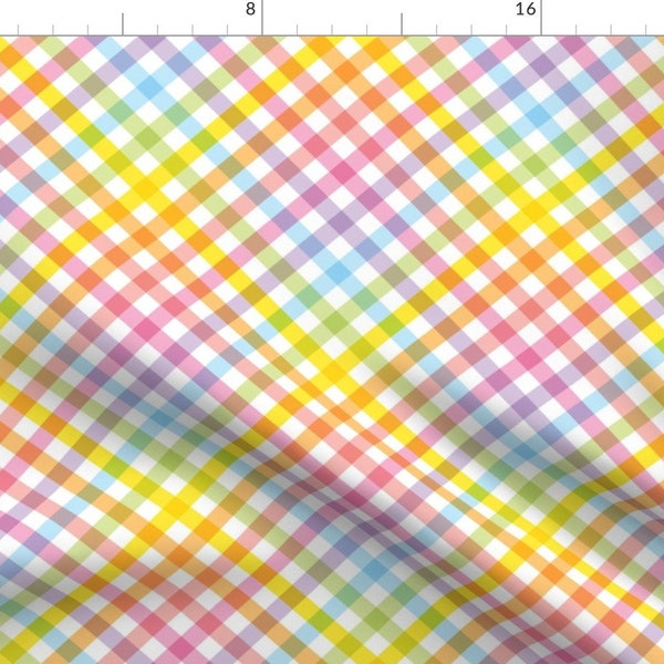 Plaid Fabric - Rainbow Check by olania - Check Rainbow Summer Pastel Springtime Summer Pink Blue Green  Fabric by the Yard by Spoonflower