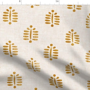 Boho Block Print Fabric - Block Print Fern In Golden by littlearrowdecor - Minimal Earth Tones Fabric by the Yard by Spoonflower