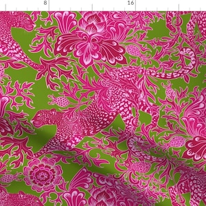 Chinoiserie Fabric - Fuschia Cheetah by hnldesigns - Maximalist Chintz Cheetah Jungle Hot Pink Bright Neon Fabric by the Yard by Spoonflower