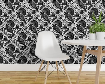 Ravens Peel and Stick Wallpaper - Feather Gothic Bats Skull Halloween - Removable Wall Decor Art - Ravens Night Of The Magic by ozdebayer