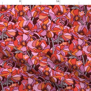Poppy Meadow Fabric - Poppies And Ladybugs Small By Heidi-Abeline - Bright Pink Wildflower Floral Cotton Fabric By The Yard With Spoonflower