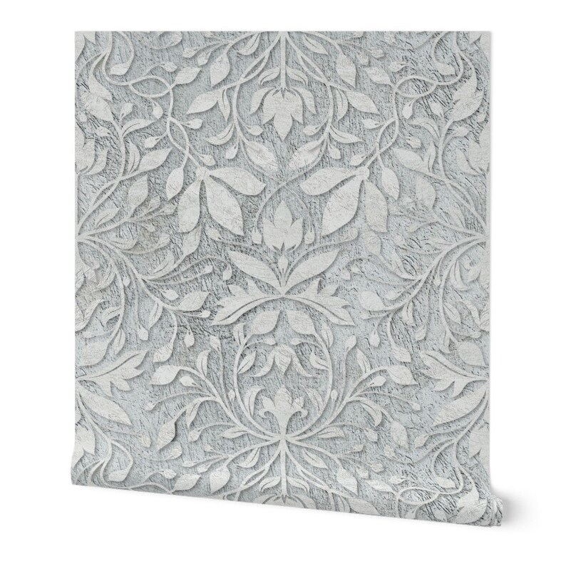 Neutral Faux Plaster Wallpaper Plaster Relief Damask by Vo | Etsy