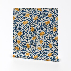 Carta da parati vintage Cottagecore autoadesiva - Fiori rampicanti blu - Decorazione murale rimovibile - Fiori rampicanti di denesannadesign immagine 2