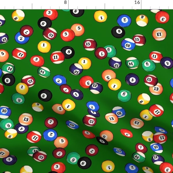 Pool Fabric - Billiard Balls On Felt // Large By Thinlinetextiles - Pool Table Billiard Balls Red Cotton Fabric By The Yard With Spoonflower