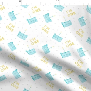 Blue 1st Birthday Fabric - Birthday Cake I&#39;m One By Littlearrowdesign - Baby Birthday Party Cotton Fabric By The Yard With Spoonflower