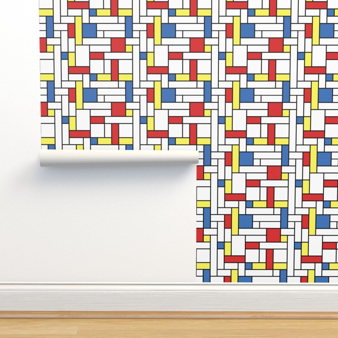 Midcentury Wallpaper Mod Mondrian Block By Studiofibonacci Etsy