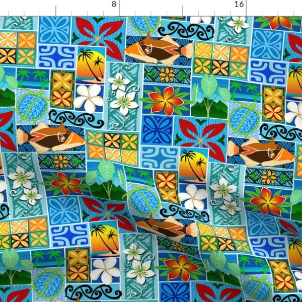 Tiki Fabric - New Hawaiian Motif By Madtropic - Tiki Bright Tropical Island Vintage Retro Mod Cotton Fabric By The Yard With Spoonflower