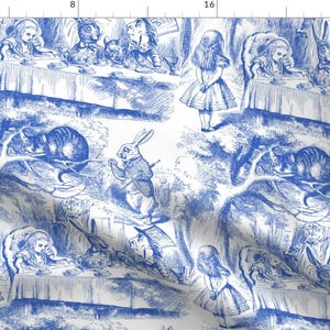 Tea Party Fabric - Alice In Wonderland ~ Late For Tea! Nelson By Peacoquettedesigns - Blue White Cotton Fabric By The Yard With Spoonflower