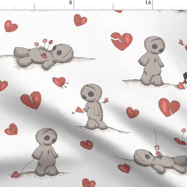 Voodoo Doll Fabric - Brokenhearted Voodoodolls By Juliesfabrics Valentine's Day Love Hearts Goth- Cotton Fabric By The Yard With Spoonflower