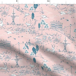 Toile Fabric - Le Parc Toile (Blush) By Nouveau Bohemian - Toile Park Garden Woodland Deer Birds Cotton Fabric By The Yard With Spoonflower