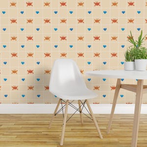 Cute Crabs Peel and Stick Wallpaper - Watercolor Coastal Nautical Blue Sea Shells - Removable Wall Decor Art - Crab Jumbo by seamlessgal