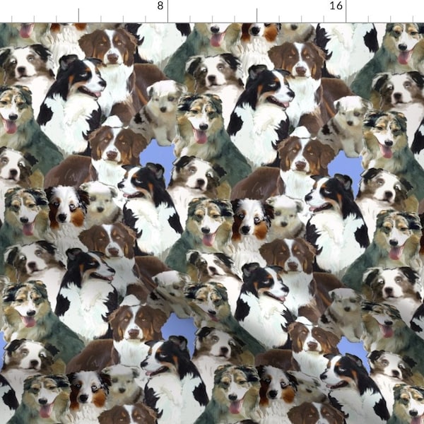 Astralian Shepherd Collage Fabric - Australian Shepherd Collage By Dogdaze - Aussies Dog Cotton Fabric By The Yard With Spoonflower