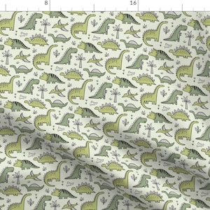 Cute Cartoon Dinosaurs Fabric - Dinosaurs In Green Smaller By Caja Design - Dinosaurs Green Cotton Fabric By The Yard With Spoonflower