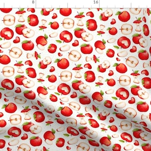 Autumn Harvest Fabric - Red Apples Slices by kristeninstitches - Fall Fruits Red Apples Kitchen Apple Pie  Fabric by the Yard by Spoonflower