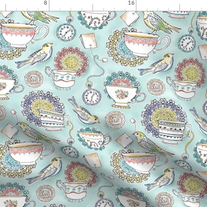 English Tea Fabric - Regular Scale Version - Afternoon Tea By Heather Dutton - British Tea Time Cotton Fabric By The Yard With Spoonflower