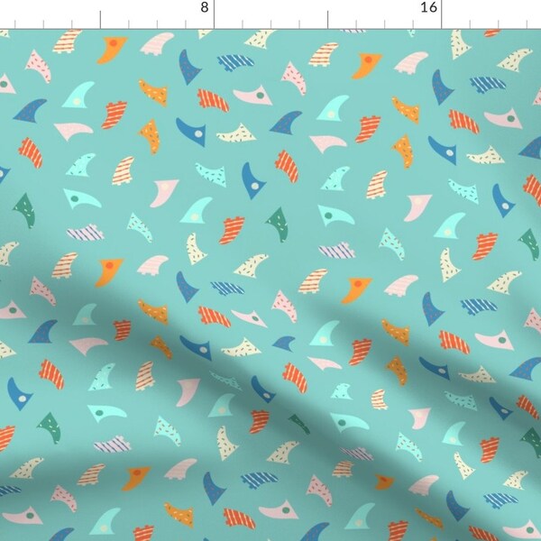 Surfboard Fin Fabric - Single Fin By Tasiania - Summer Surfboard Beach Decor Cotton Fabric By The Yard With Spoonflower