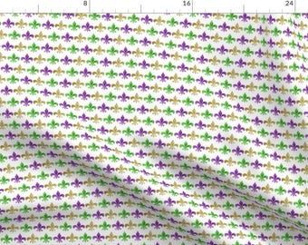 Mardi Gras Fabric - Fleur De Lis By Charlottewinter - Faux Metallic White Purple Green Party Cotton Fabric By The Yard With Spoonflower