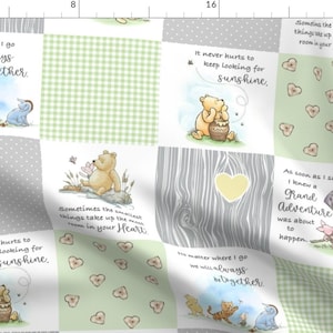Pooh Cheater Quilt Fabric - Winnie The Pooh Classic by delish_designs - Nursery Patchwork Nostalgic Quote Fabric by the Yard by Spoonflower