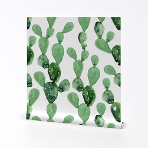 Carta da parati Cactus - Watercolor Paddle Cactus Large di Hipkiddesigns - Rotolo di carta da parati autoadesiva rimovibile stampata personalizzata di Spoonflower