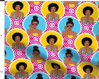 Afro Girls Retro Fabric - African American Girls Retro Pop-Art By Whimsical Brush - Afro Girls Cotton Fabric By The Yard With Spoonflower