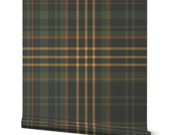 May include: A seamless pattern of green, orange, and yellow plaid. The pattern is a repeating design of squares and rectangles.