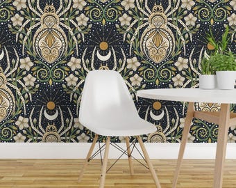Whimsical Peel and Stick Wallpaper - Abstract Spider Insect Gothic Folk Art - Removable Wall Decor Art - Spider Garden Large by cuteteez