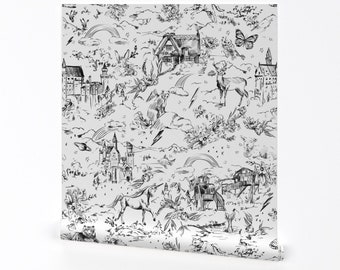 Unicorn Wallpaper - Little And Fierce Ink By Pattern State - Unicorn Custom Printed Removable Self Adhesive Wallpaper Roll by Spoonflower