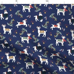 Christmas Goats Fabric - Navy Yule Goats by emily_bolter_designs - Holly Pine Yule Goat Dark Blue Navy  Fabric by the Yard by Spoonflower