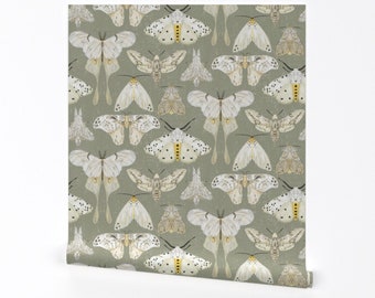 Soft Pastel Moths Wallpaper - Moth Sage by red_raspberry_design - Earth Tone Sage Green Removable Peel and Stick Wallpaper by Spoonflower